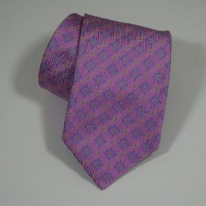 Gladson Pink Blue Floral Geometric Silk Neck Tie